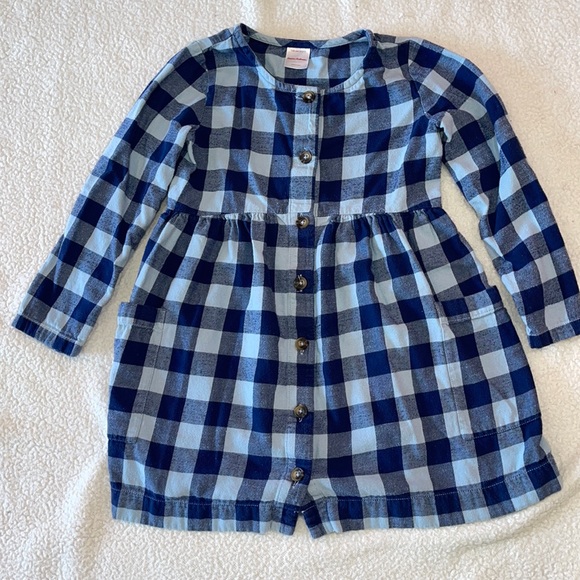 Hanna Andersson woven checker dress Size 6-7 Blue - Picture 1 of 5